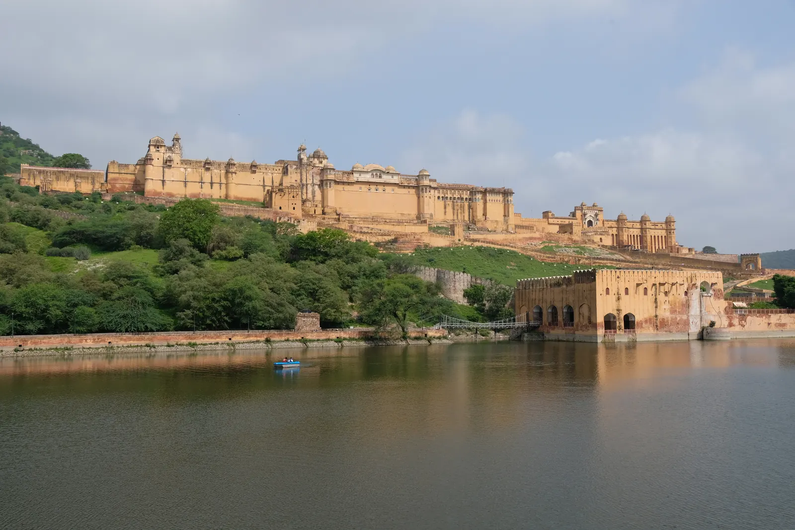 Amber Fort from Maota Lake &mdash; The classic view, from the lakeside below the ramp. Most people photograph it on the way up and again on the way down.
