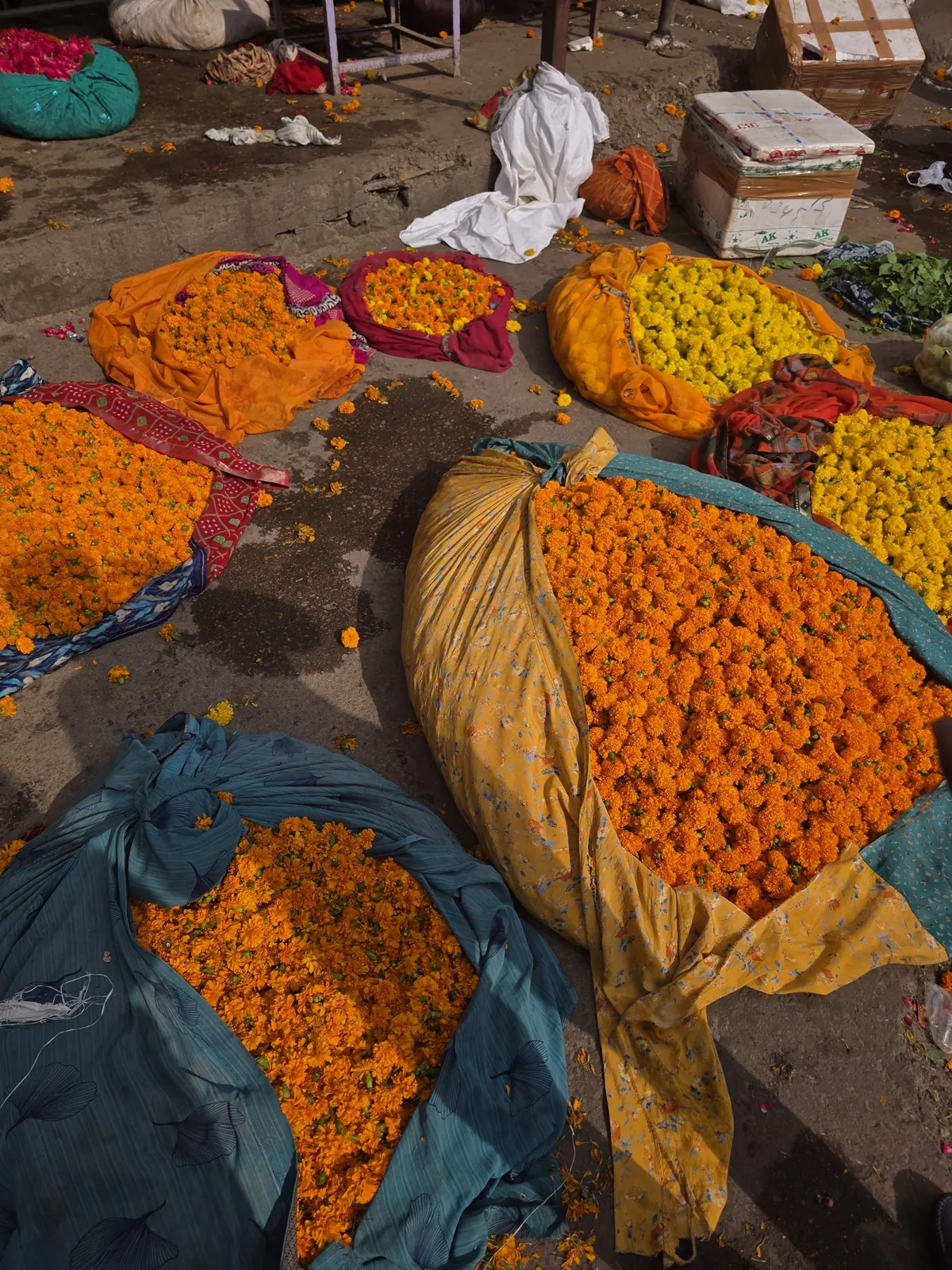 The flower market, Jaipur &mdash; Marigolds by the sack, before six in the morning. It is worth the alarm, and it is ten minutes out of the way.
